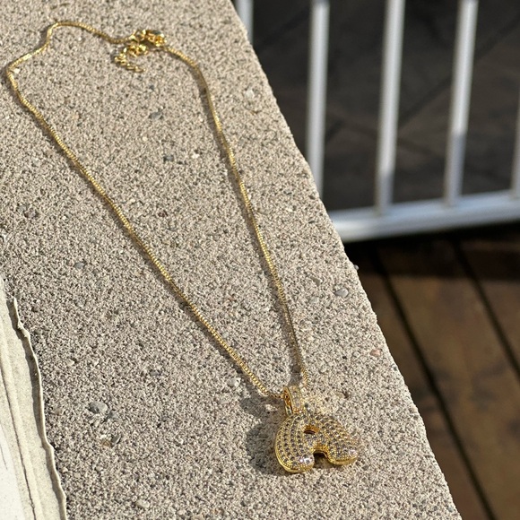 Bubble Letter Initial Necklace “A” - Picture 3 of 5
